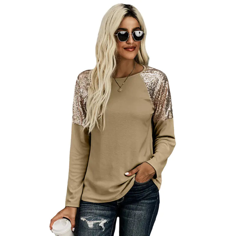 Women’s Casual Round Neck Sequined Pullover Sweater