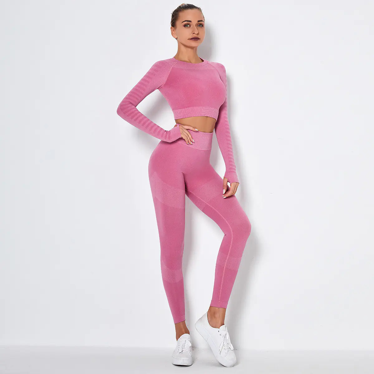 Seamless High-Stretch Yoga Set with Long Sleeve Top