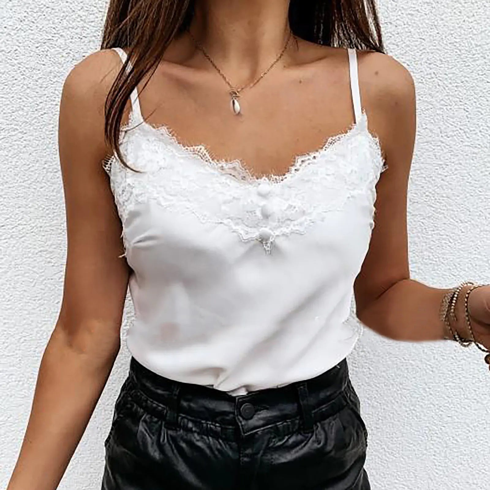 Lace V-Neck Satin Top
