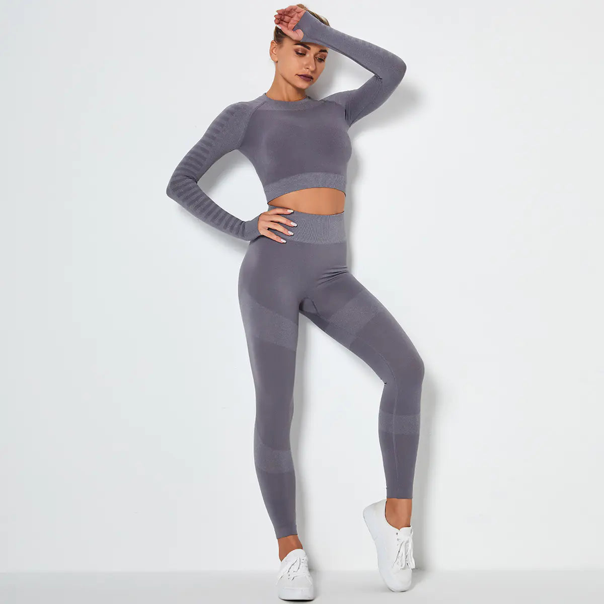 Seamless High-Stretch Yoga Set with Long Sleeve Top