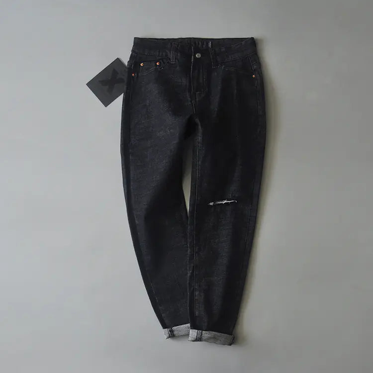 Ripped White 9-Point Harem Denim Pants