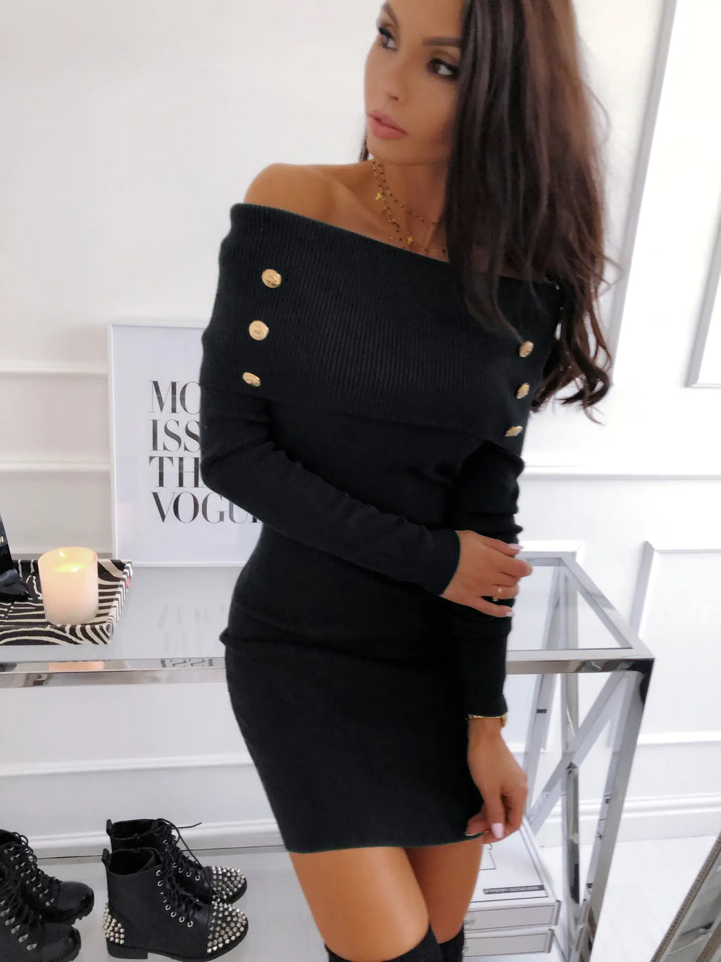 Knit Bodycon Dress, Off-Shoulder Knit Dress