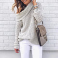 Women's Solid Color High Neck Off-Shoulder Knit Sweater