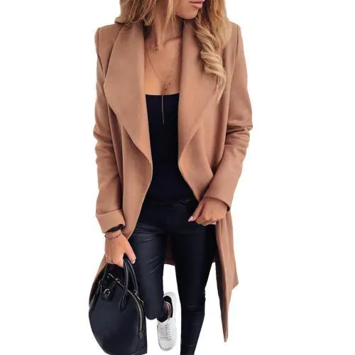 Wool Coat with Lace-Up Lapel