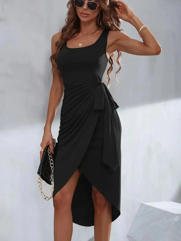 Fashionable Irregular Solid Color Dress for Women