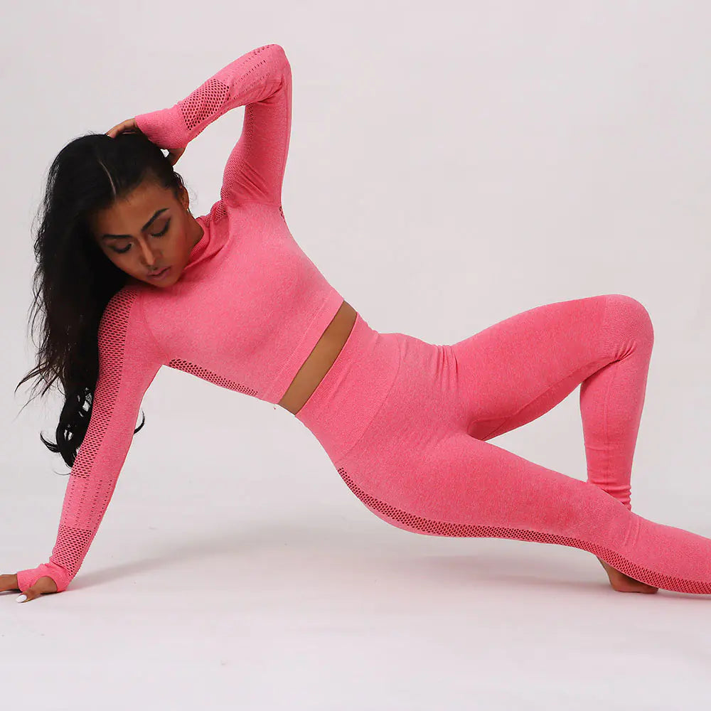Seamless Long Sleeve Yoga Set with High-Waist Leggings