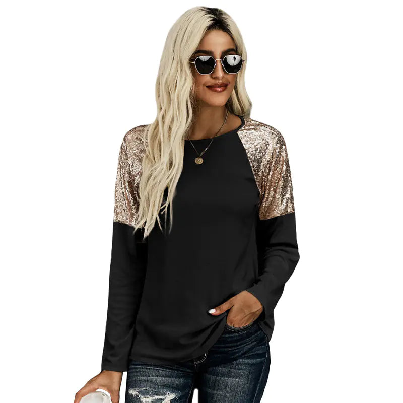 Round Neck Sequined Pullover Sweater