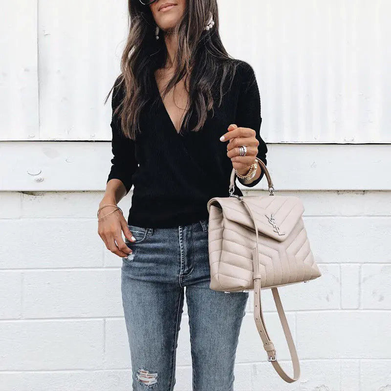 Deep V-Neck Bat Sleeve Top